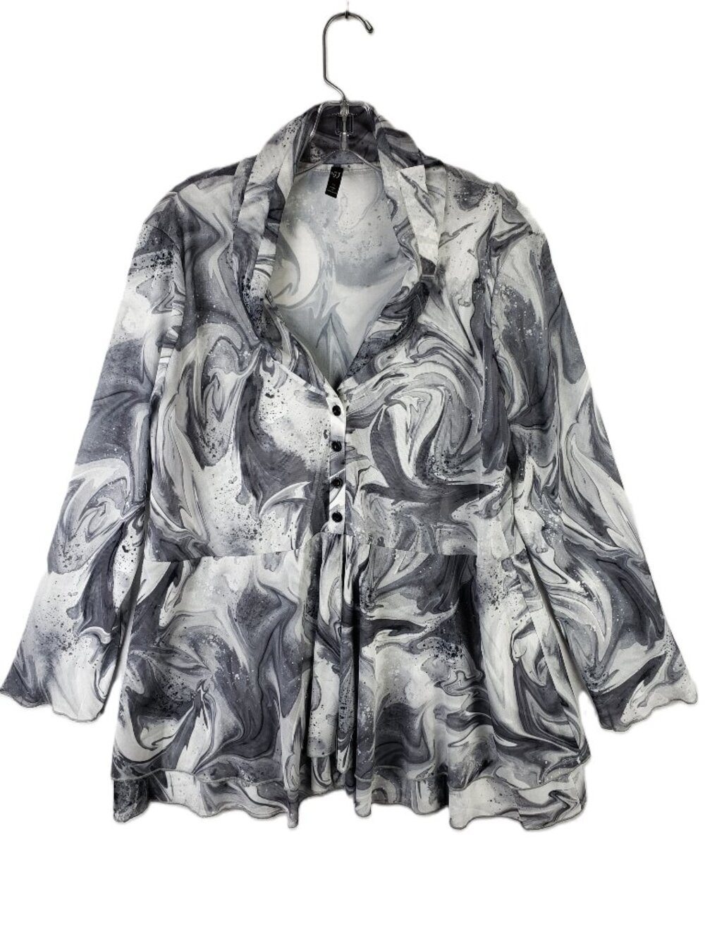 By JJ Tunic Top Mesh Peplum Abstract Print Art-to-Wear Lagenlook Artsy size M